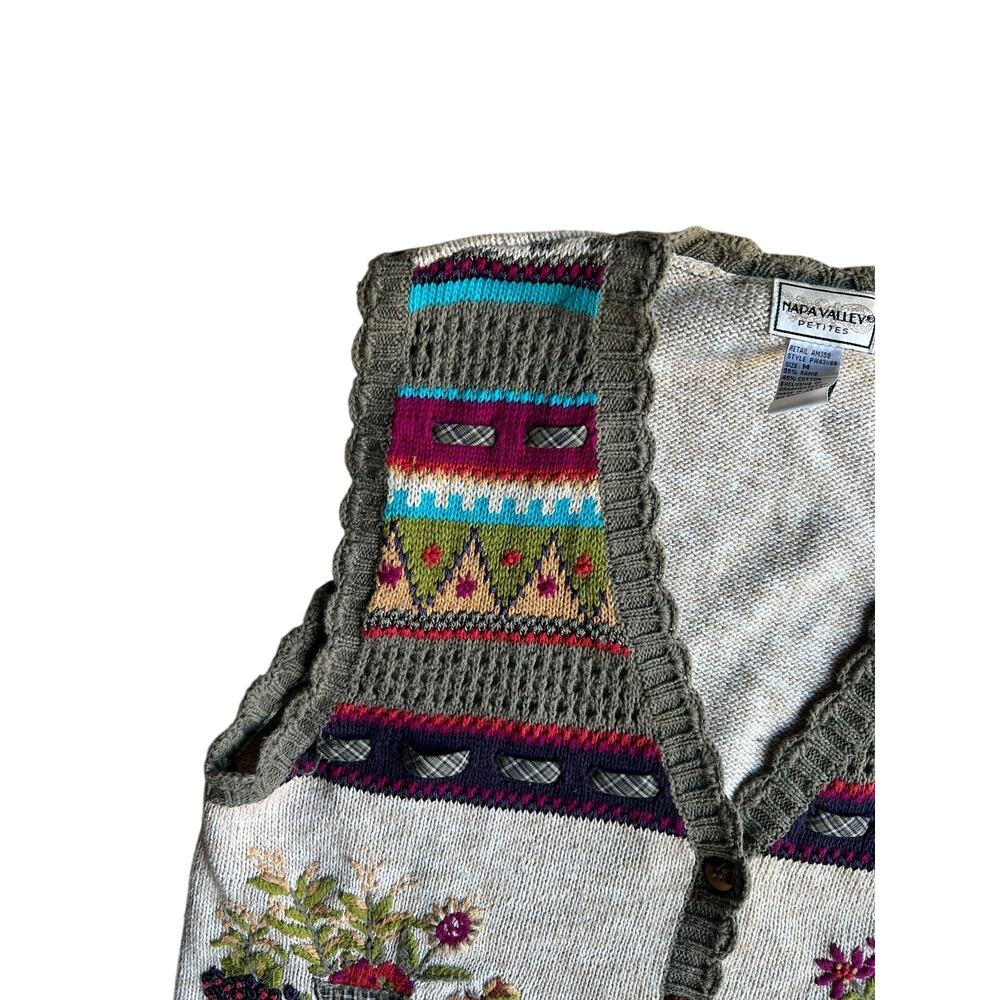Napa Valley Women's Vintage Knit Vest FALL Embroidered Size Medium Petites - Picture 7 of 10